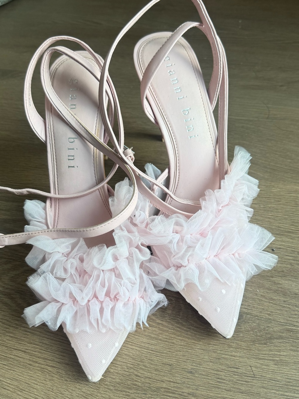 Gianni Bini Blush Pink Ruffle Pointed-Toe Slingback Heels
